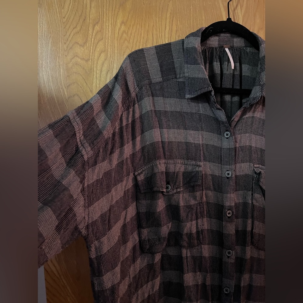 Free People Fawn over you plaid button down peasant shirt M - Picture 5 of 12